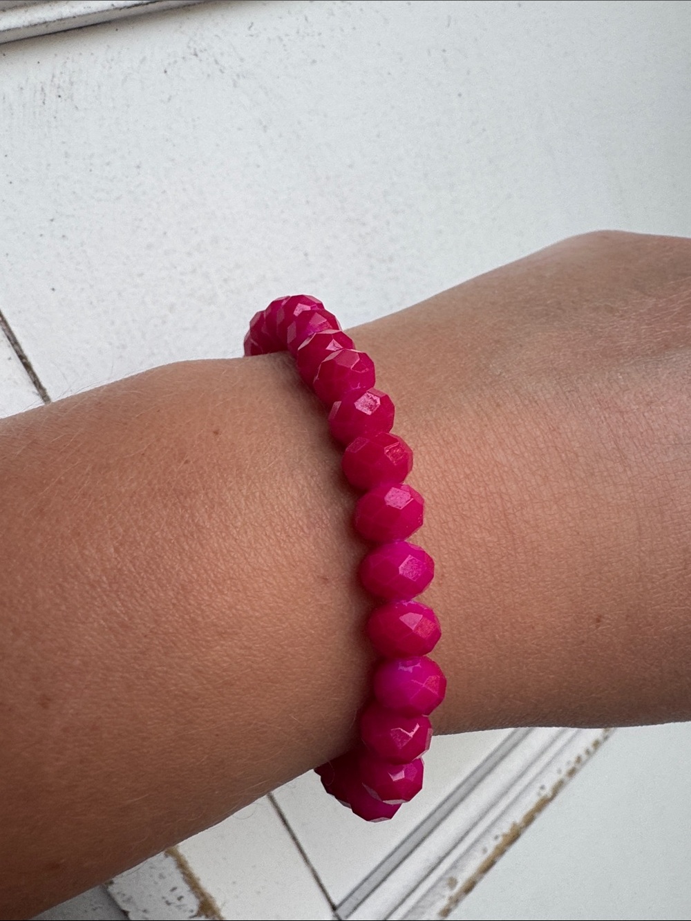 Hot Pink Faceted Bead Stretch Bracelet - Women Jewelry